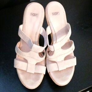 UGG Light Tan Suede Strappy Wedge Sandals